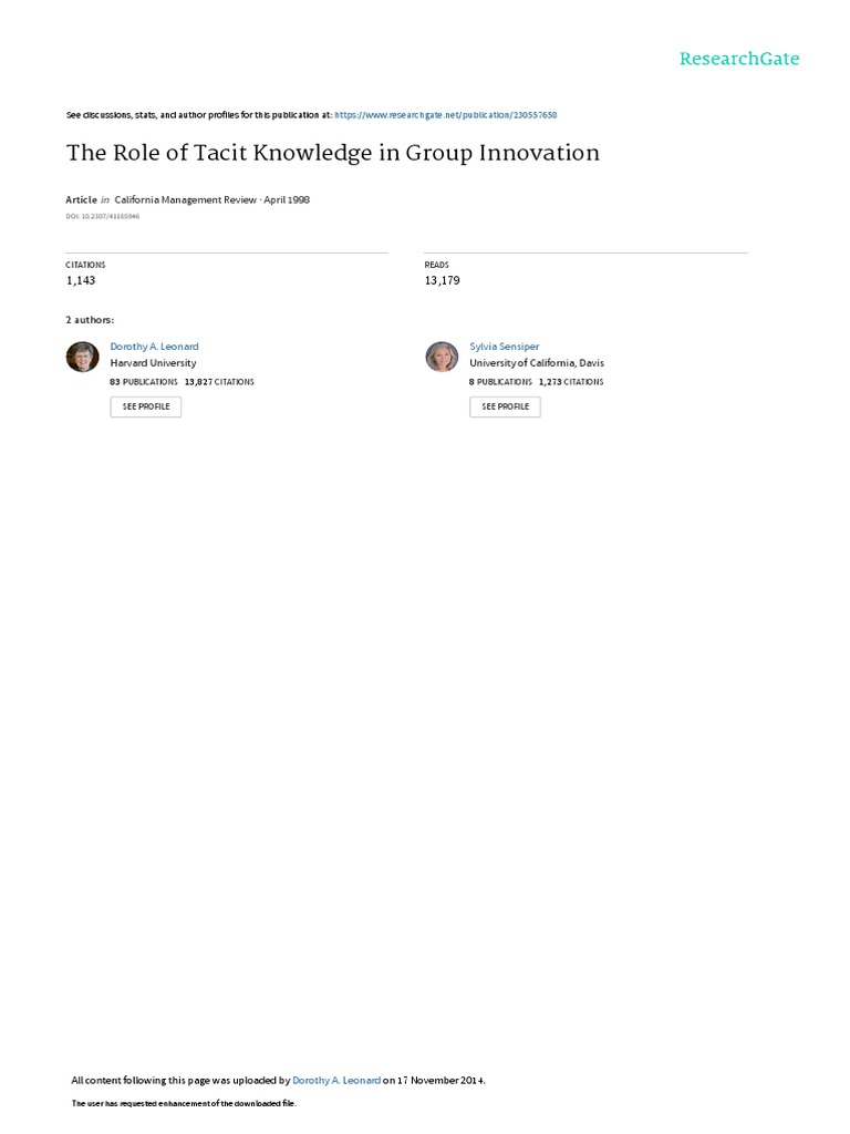 Tacit Knowledge's Impact on Innovation | PDF | Brainstorming | Creativity