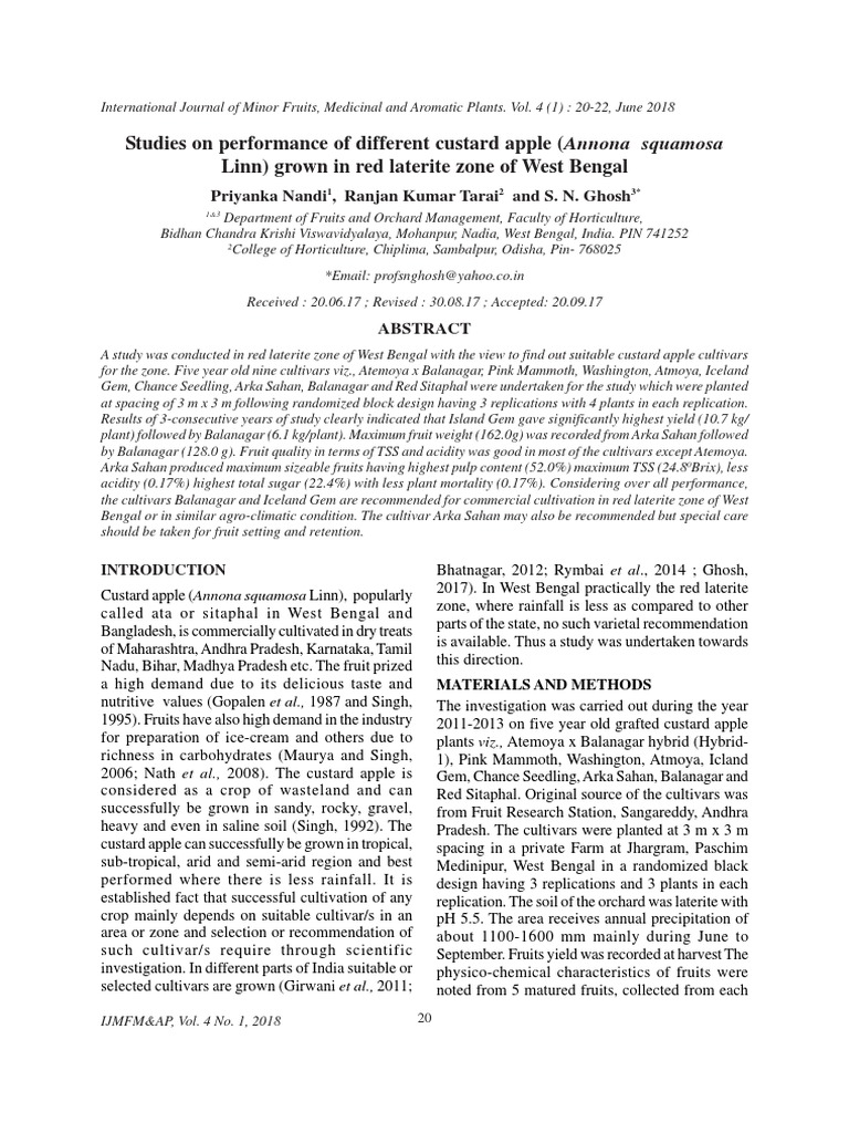 Custard Apple Cultivar Performance in WB | PDF | Apple | Cultivar