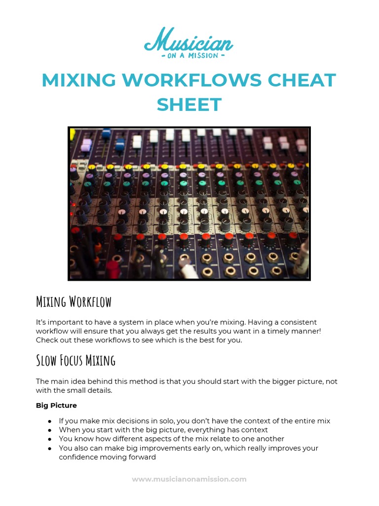 Mixing Workflow Cheat Sheet PDF Sound Recording Music Industry