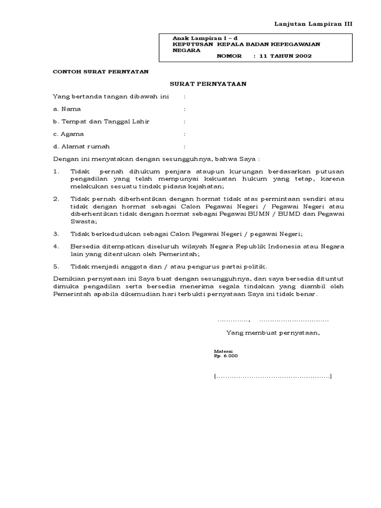 Contoh Surat Pernyataan Tidak Pernah Dihukum Penjara Cpns 2018 Misalnya saja pernyataan tertulis dari atas nama sekolah.