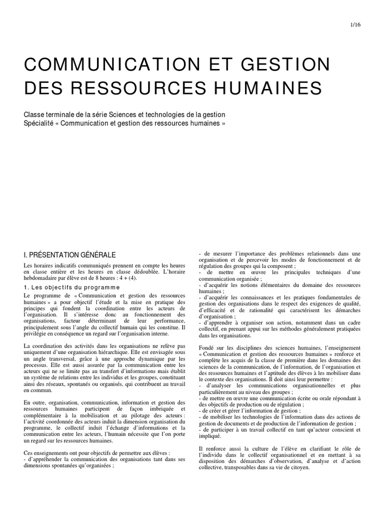 Communication et RH en Gestion | PDF | Gestion des ressources humaines ...