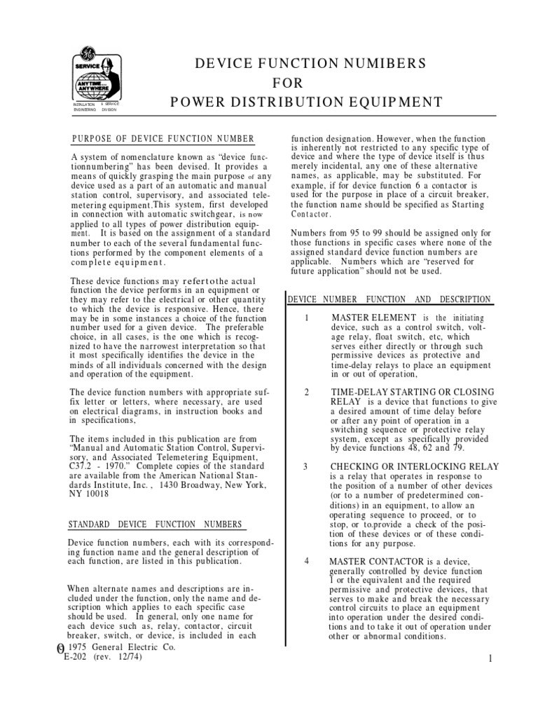 Device Function Numbers for Power Equipment | PDF | Relay | Switch