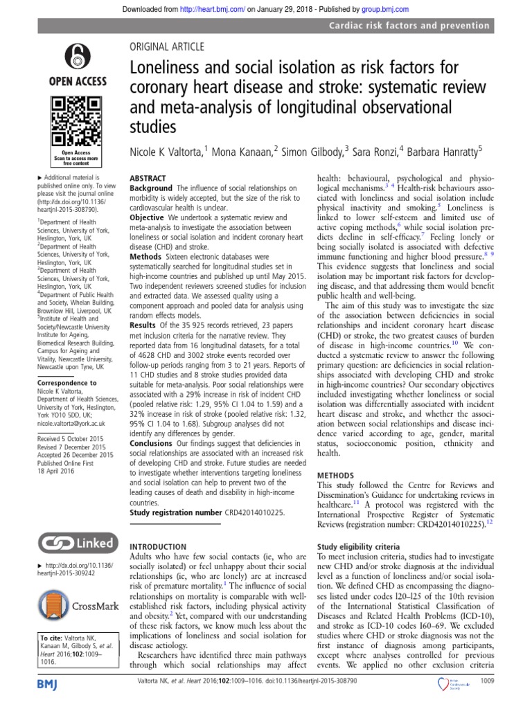 Loneliness and Heart Disease Risk Factors | PDF | Cardiovascular ...