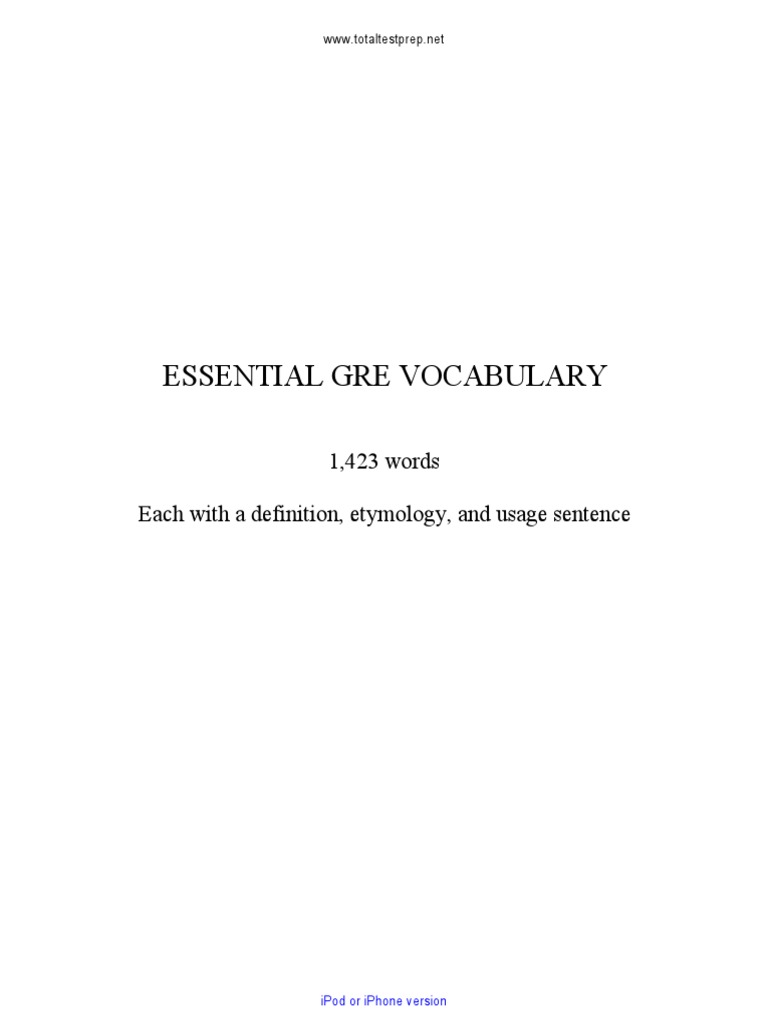 Gre Essential Vocab Usage Pdf Pdf Graduate Record Examinations