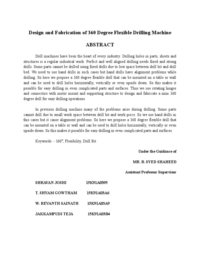Design and Fabrication of 360 Degree Flexible Drilling Machine | PDF