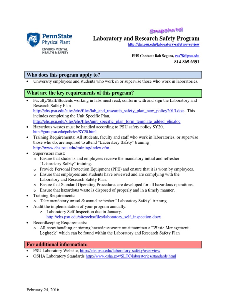 PSU Laboratory Safety Program Overview | PDF | Science & Mathematics ...