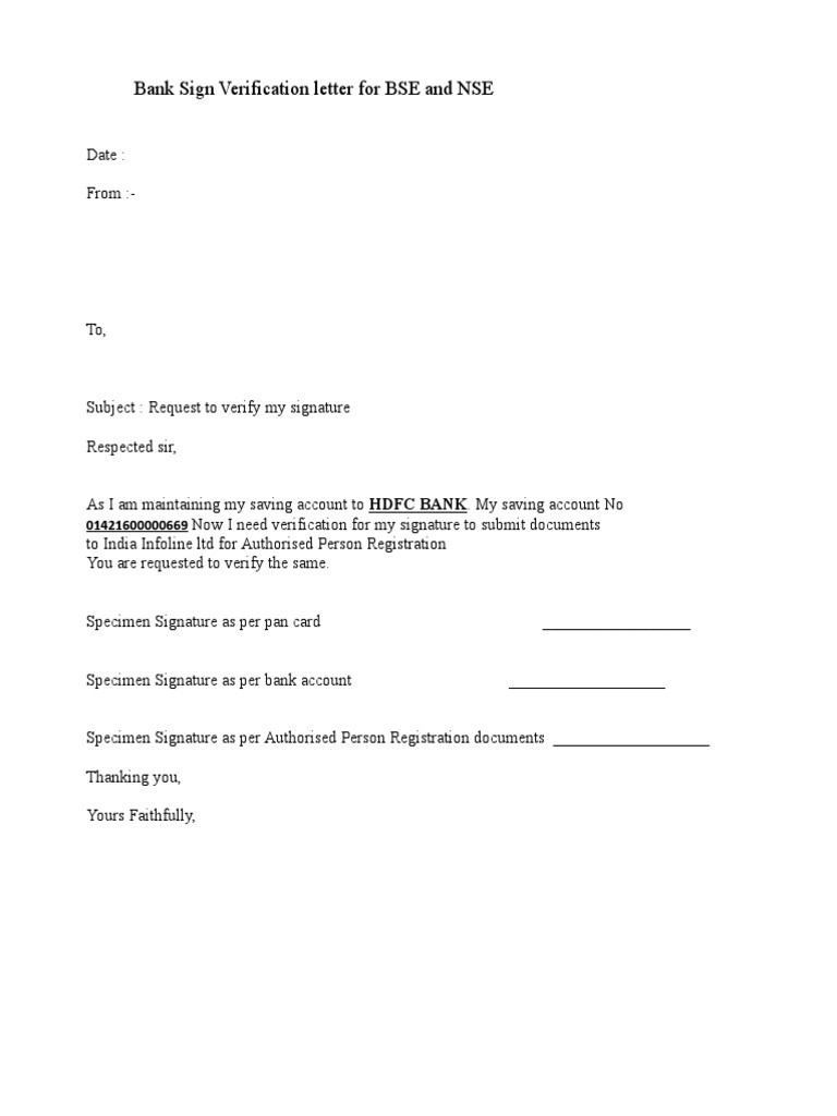 Bank Signature Verification Request | PDF | Finance & Money Management ...