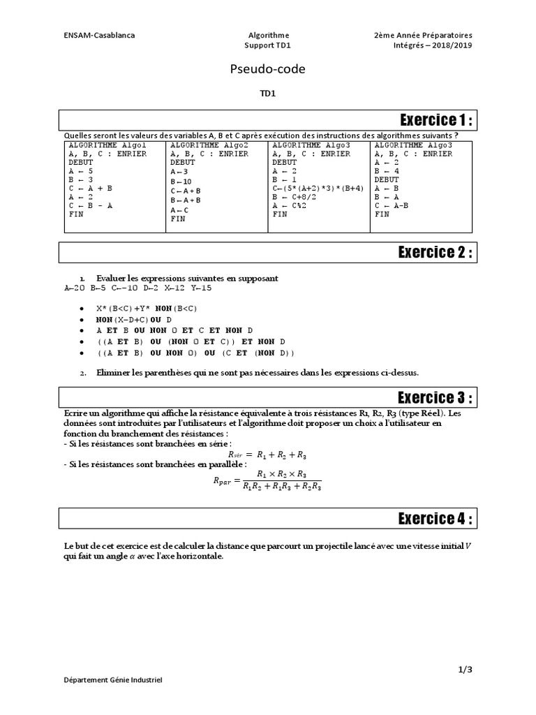 Algorithmes et Exercices de Pseudo-Code | PDF | Triangle | Concepts ...