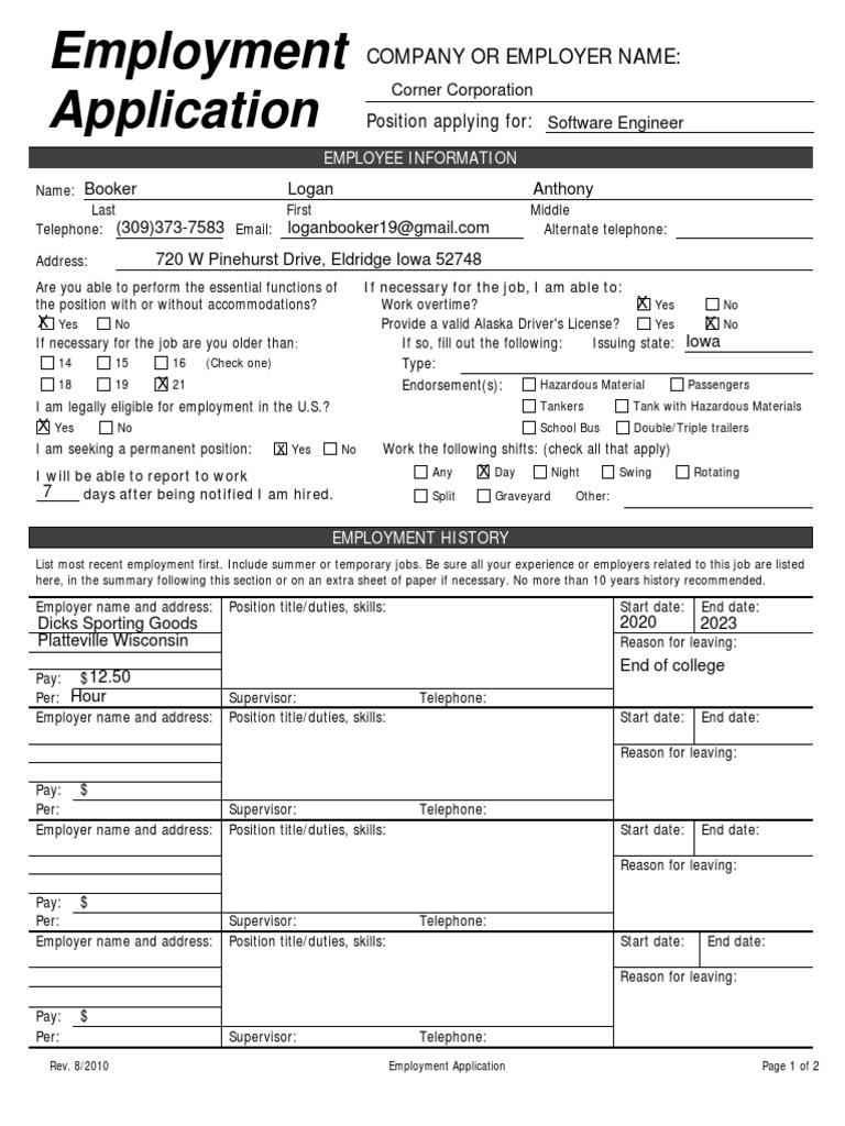 Blank General Employment Application Form 1 | PDF | Employment | Government