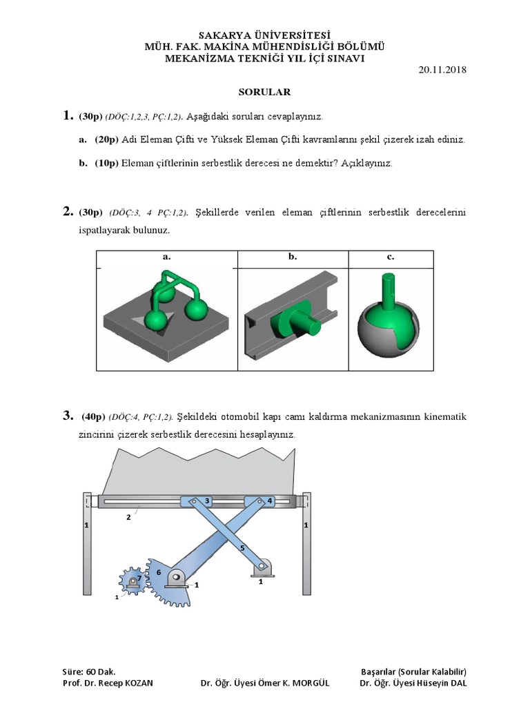 2018 Mekanizma Tekniği Vize Cevaplı Pdf