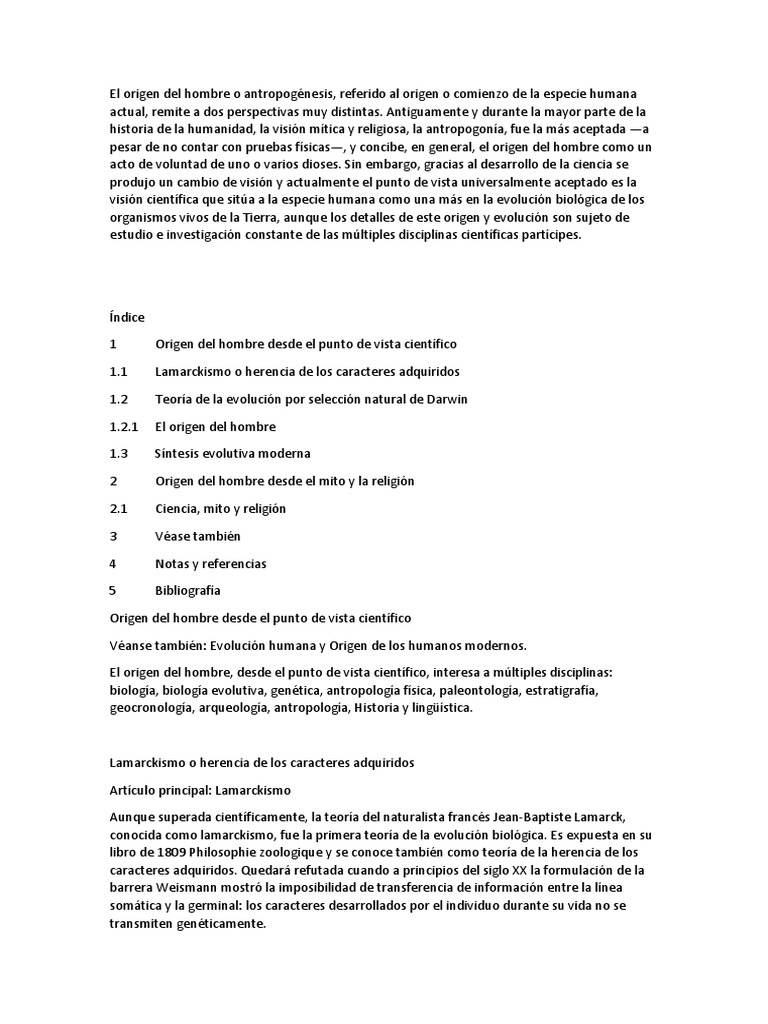 El Origen Del Hombre o Antropogénesis | PDF | Evolución | Biología
