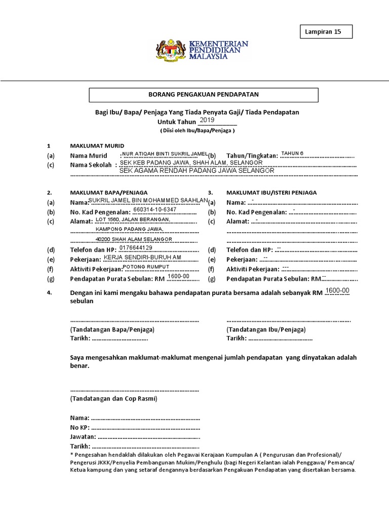 BORANG PENGAKUAN PENDAPATAN Lampiran 15 - Fill02 PDF  PDF