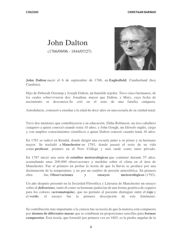 Informe de Dalton Teoria Atomica | PDF | Átomos | Química