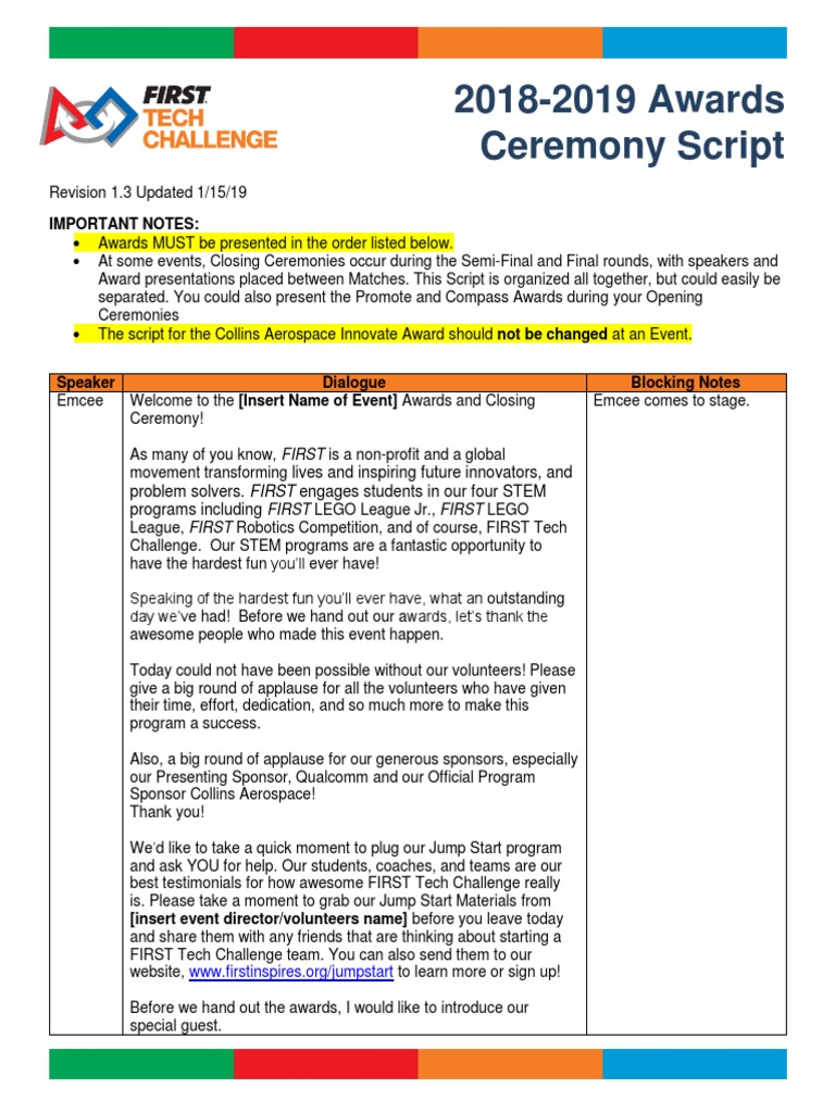 Awards Ceremony Script Science And Technology Technology Engineering