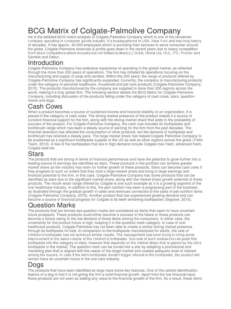 Colgate-Palmolive BCG Matrix Analysis | PDF | Economies | Business