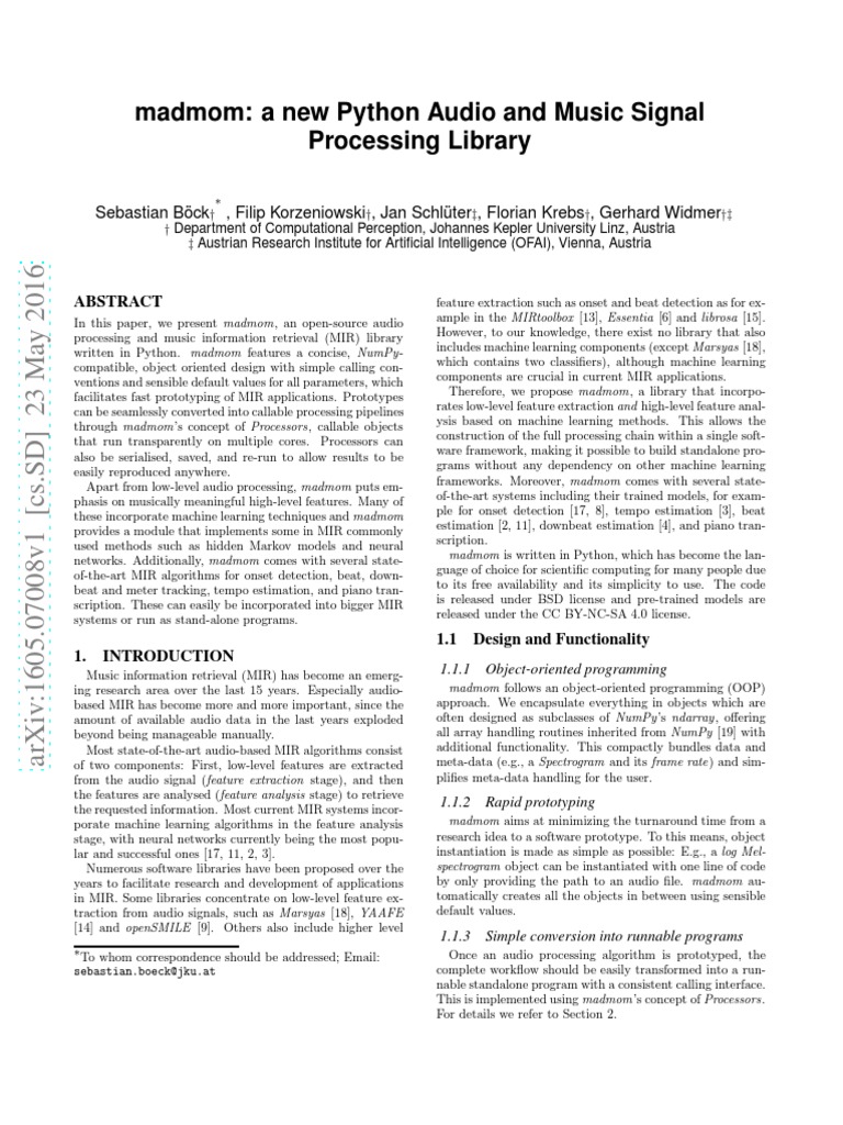 Madmom A New Python Audio and Music Signal Processing Library PDF