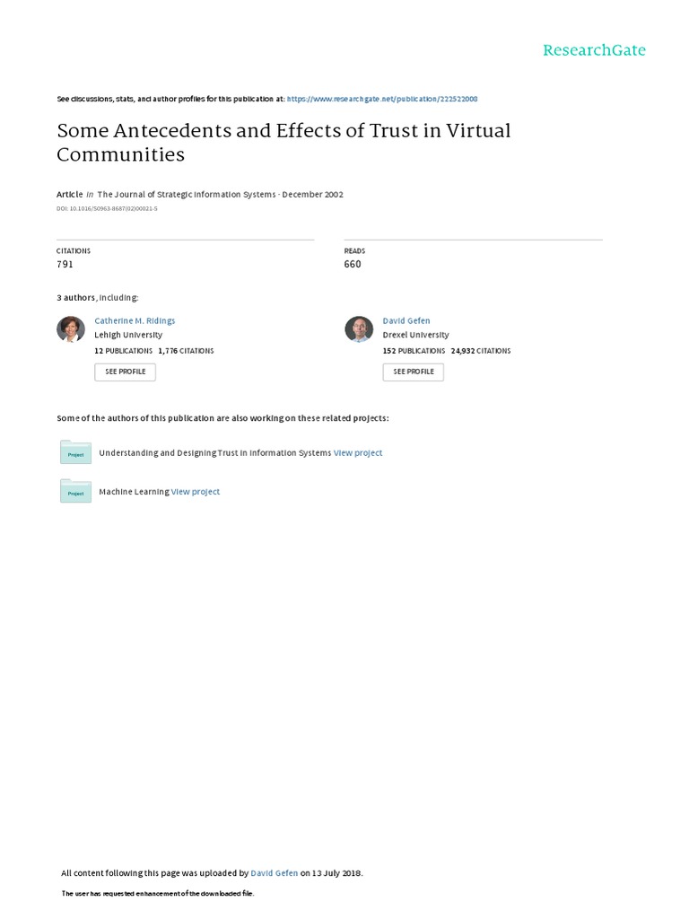 Some Antecedents and Effects of Trust in Virtual Communities | PDF ...