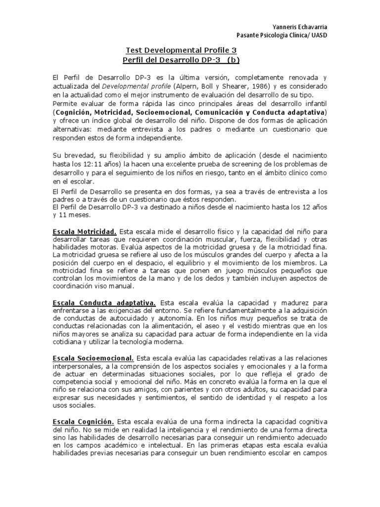 Evaluación del Desarrollo Infantil DP-3 | PDF | Aquisición de idioma ...