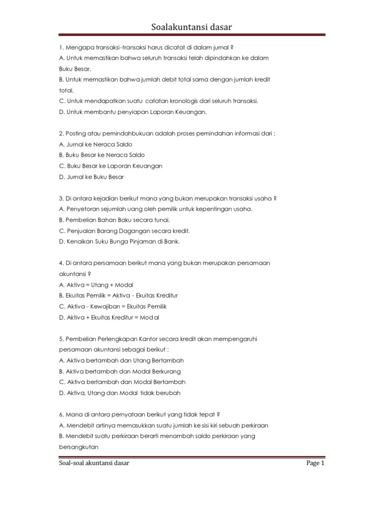 Soal Soal Akuntansi Dasar