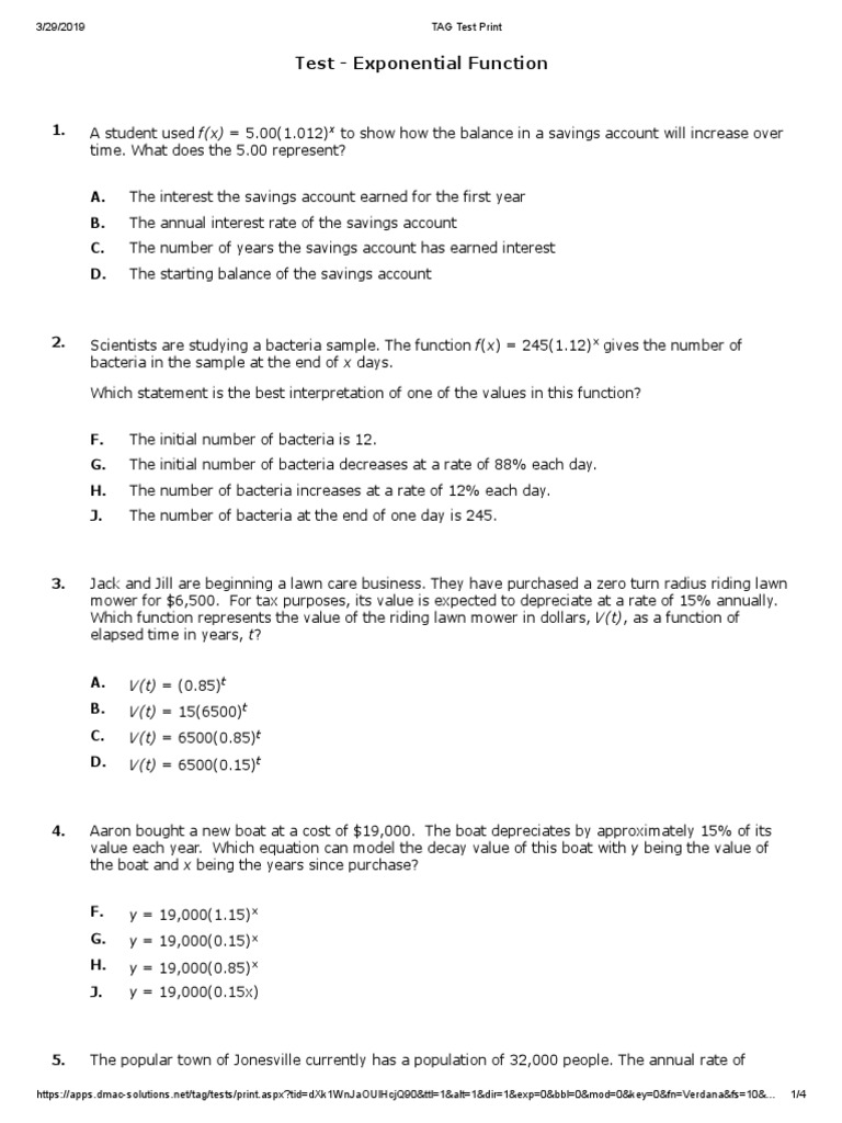 Exponential Function Interest Depreciation