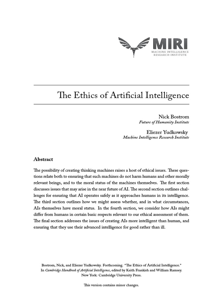 The Ethics of Artificial Intelligence PDF PDF Artificial
