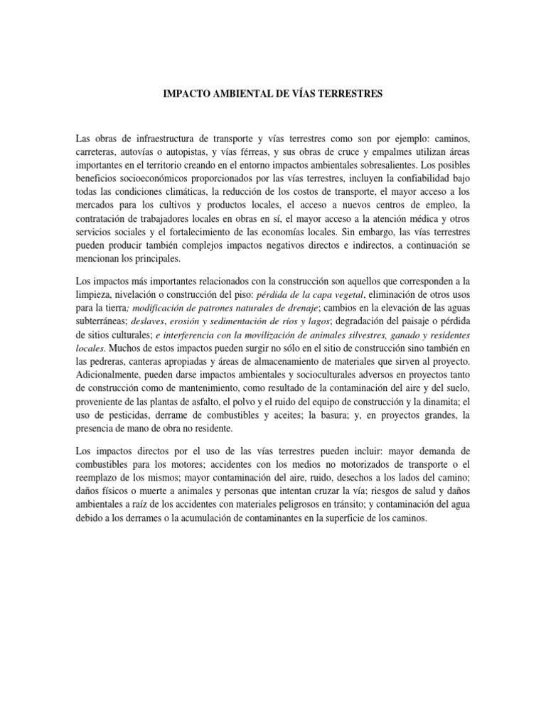 Impacto Ambiental Proyecto Transporte Ii | PDF | Evaluación de impacto ...