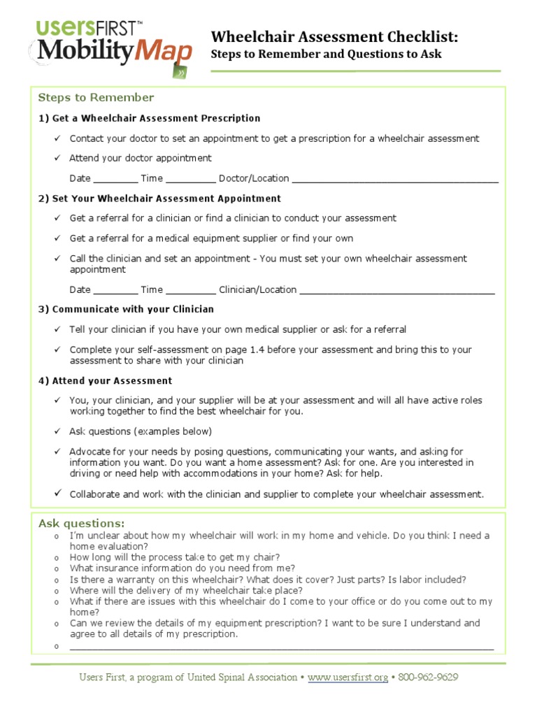 Wheelchair Assessment Checklist PDF Wheelchair Cognition
