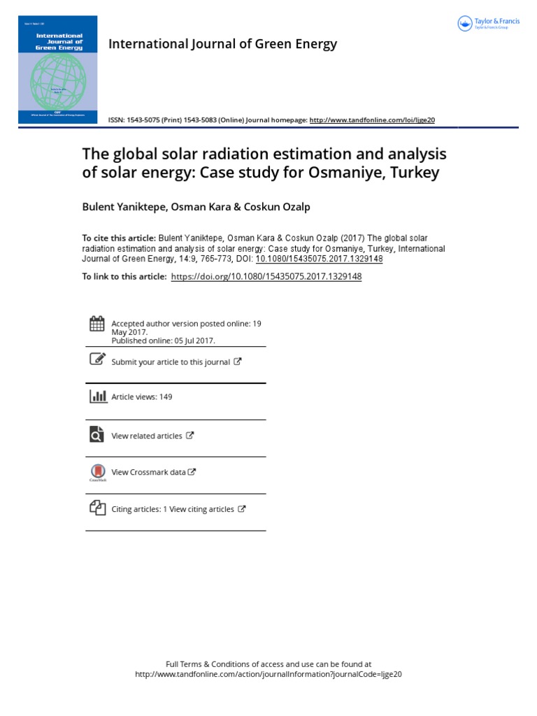 The Global Solar Radiation Estimation and Analysis of Solar Energy Case ...