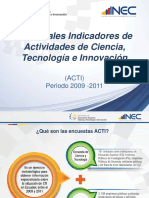 Principales Indicadores de Actividades de Ciencia, Tecnología e Innovación (ACTI) Periodo 2009 -2011