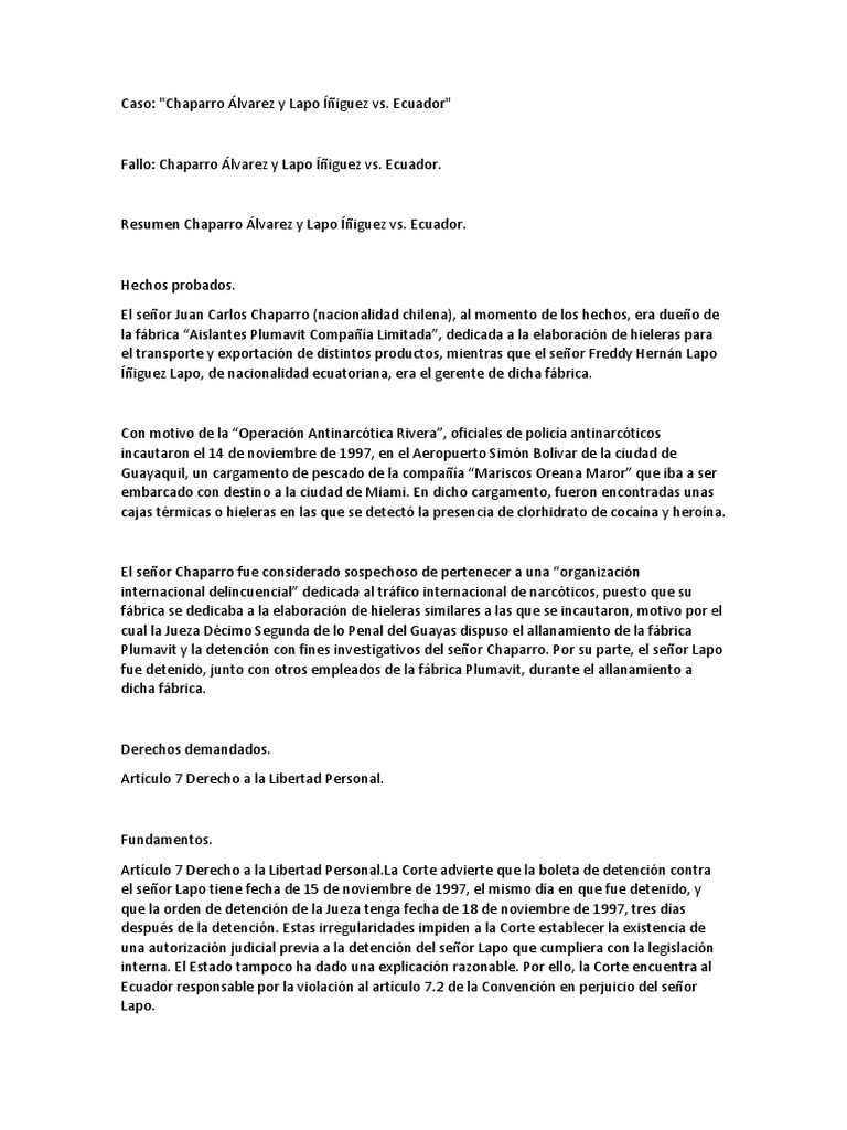 Violación de Derechos en Caso Chaparro y Lapo | PDF | Sentencia (ley ...