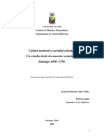 Cultura Material y Sociedad Colonial Un Estudio Desde Documentos Notariales Santiago 1690 1750 PDF
