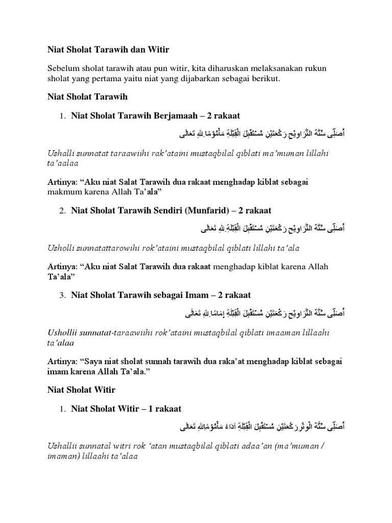 Niat Sholat Tarawih