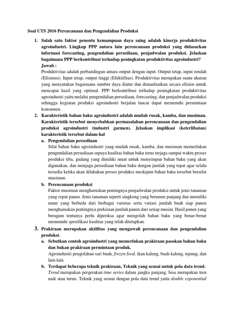 Contoh Soal Dan Jawaban Perencanaan Dan Pengendalian