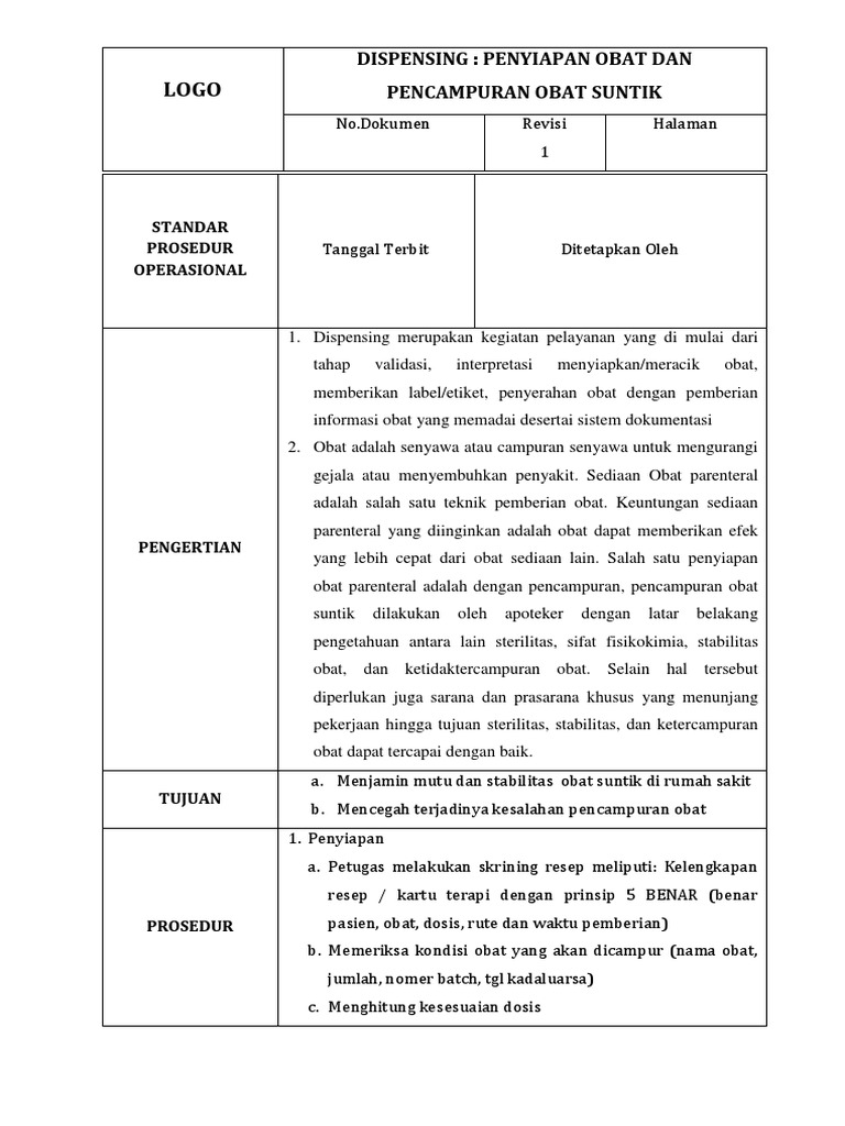 Sop Dispensing Obat Penyiapan Obat PDF