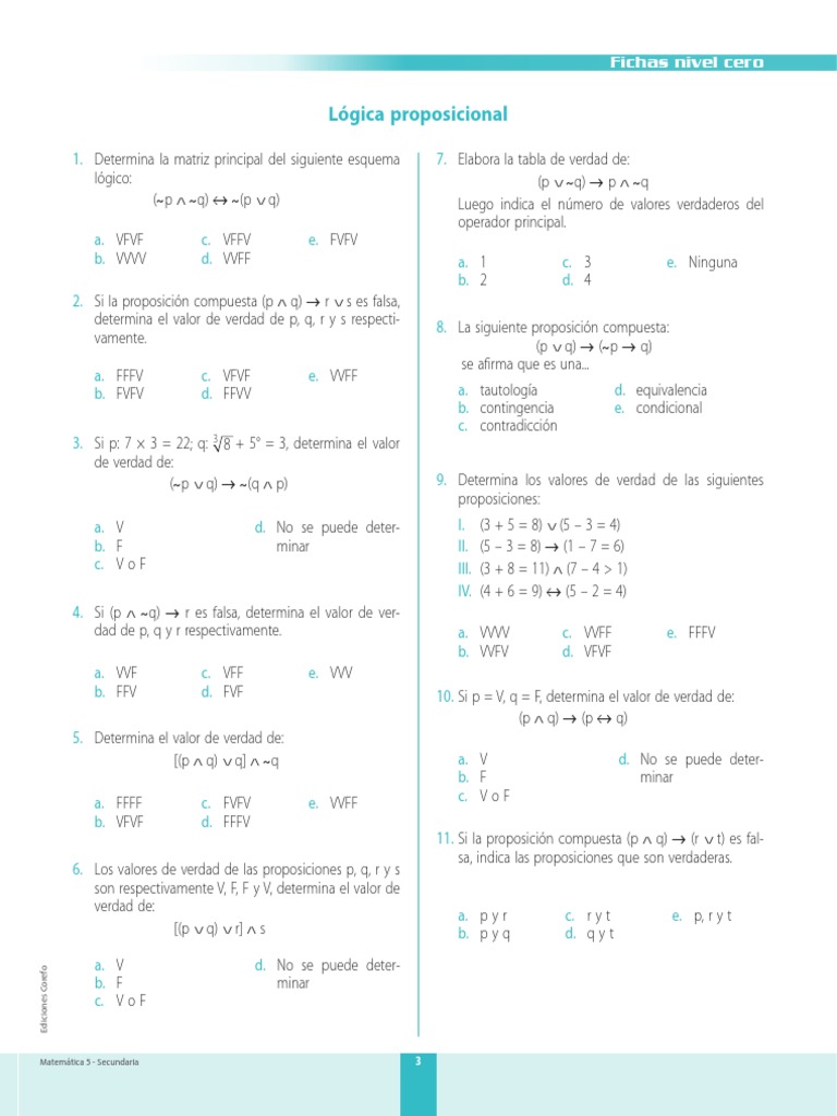 Mat5s U1 Ficha Cero Logica Proposicional Pdf Proposicion Formalismo Deductivo