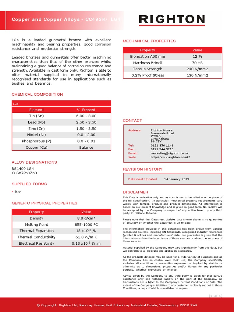 Righton LTD Copper and Copper Alloys CC492K LG4 379 PDF PDF