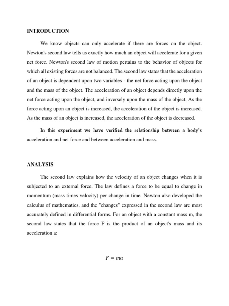 Newton's Second Law Lab Analysis | PDF | Acceleration | Force