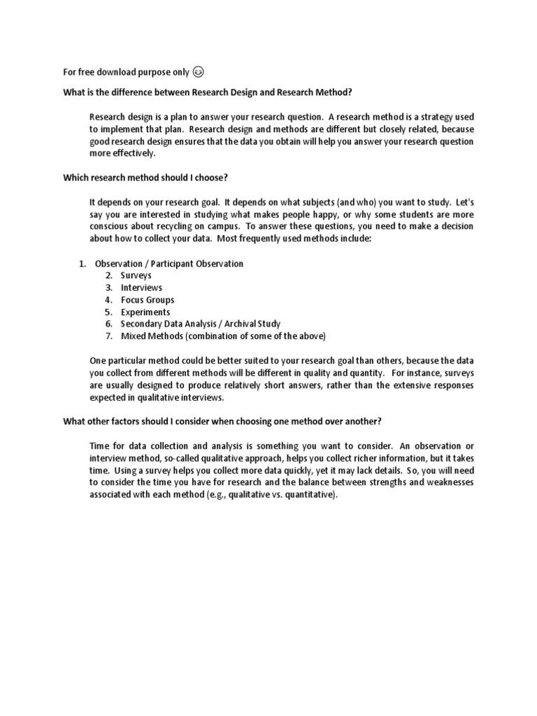 What Is The Difference Between Research Design and Research Method? | PDF