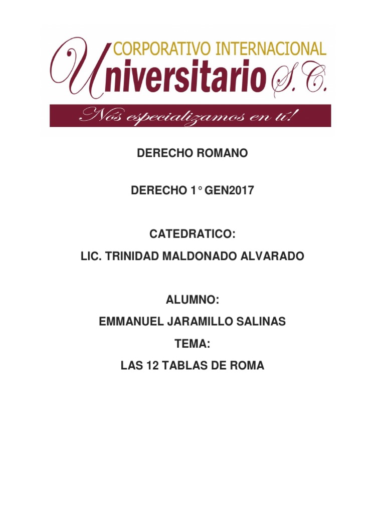 Derecho Romano Las 12 Tablas PDF Ley romana Roma antigua