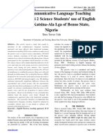 Effect of Communicative Language Teaching Approach On SS 2 Science Students' Use of English Passives in Katsina-Ala Lga of Benue State, Nigeria