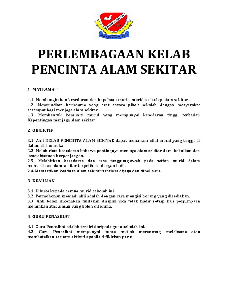 Perlembagaan Kelab Pencinta Alam Sekitar Docx