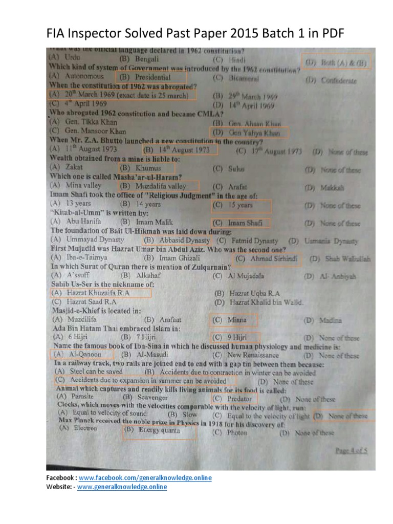 Inspector FIA FPSC Solved Past Paper 2015 | PDF