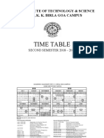 BIRLA INSTITUTE OF TECHNOLOGY & SCIENCE PILANI, K. K. BIRLA GOA CAMPUS TIME TABLE