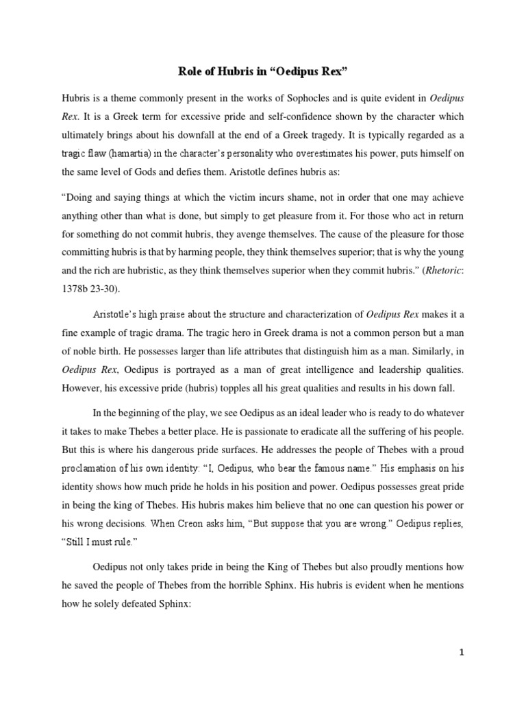 Role of Hubris in Oedipus Rex PDF Oedipus