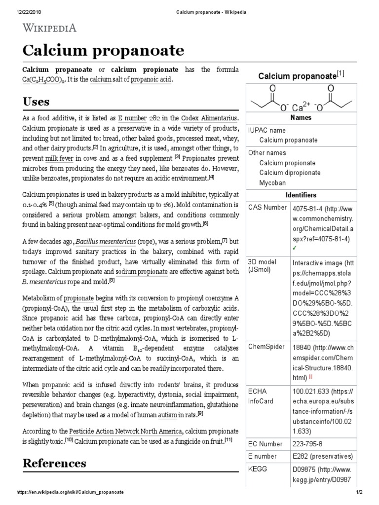 Calcium Propanoate Wikipedia Chemical Compounds Organic Compounds