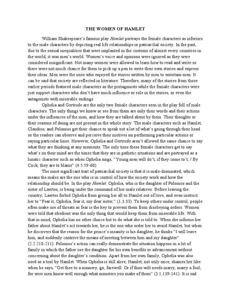 Hamlet Misogynistic Analysis