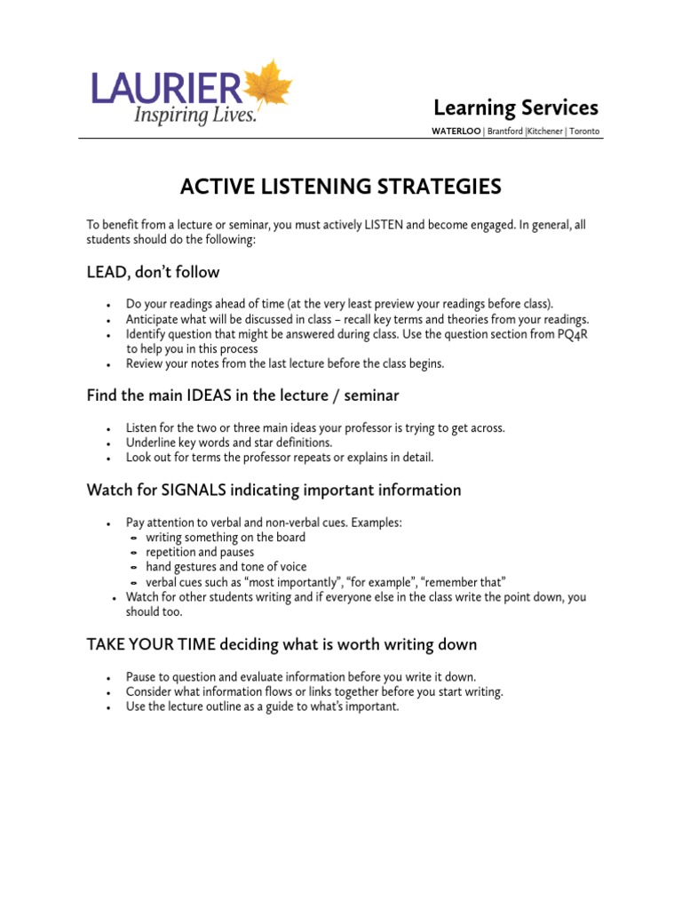 Active Listening Strategies | PDF | Nonverbal Communication | Lecture
