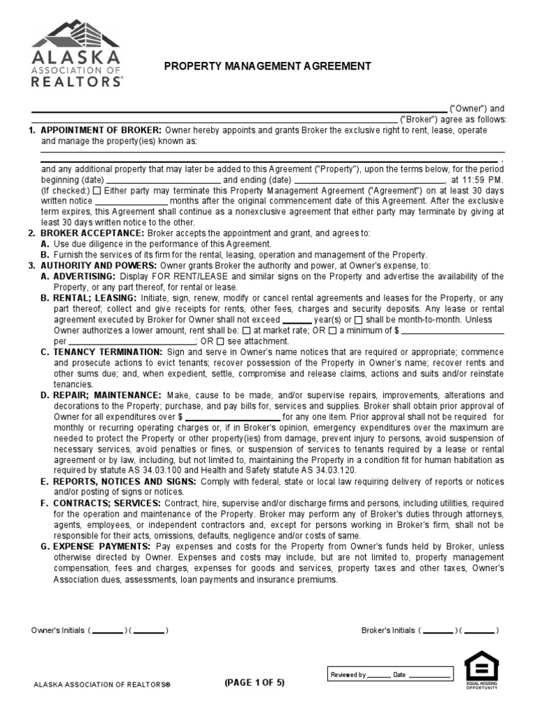Alaska Property Management Agreement PDF PDF