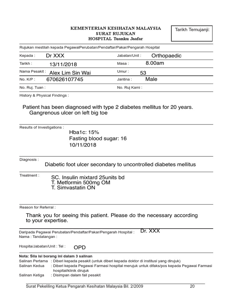Surat Rujukan Hospital untuk Temujanji | PDF