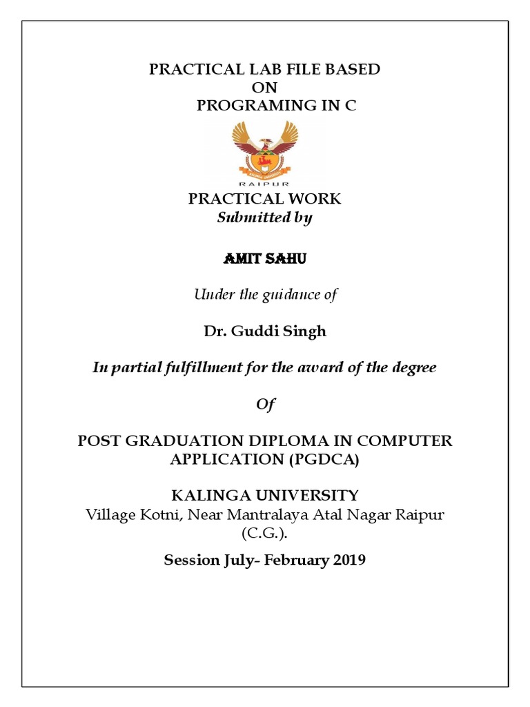 Practical Lab File Based ON Programing in C: Submitted by | PDF ...